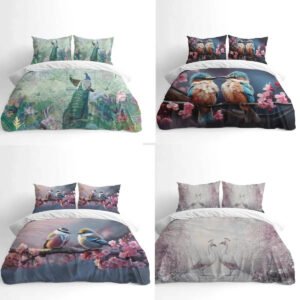 3D Birds Duvet Cover Set Microfiber Bedding Pillowcases Kids Adult Quilt Set