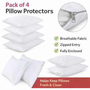 Dream Luxe 4 Pack Pillow Protectors Zippered Anti-Allergy Breathable Covers