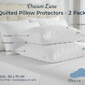 Dream Luxe Quilted Pillow Protectors 2 Pack Zipped Anti Dust Mite Covers