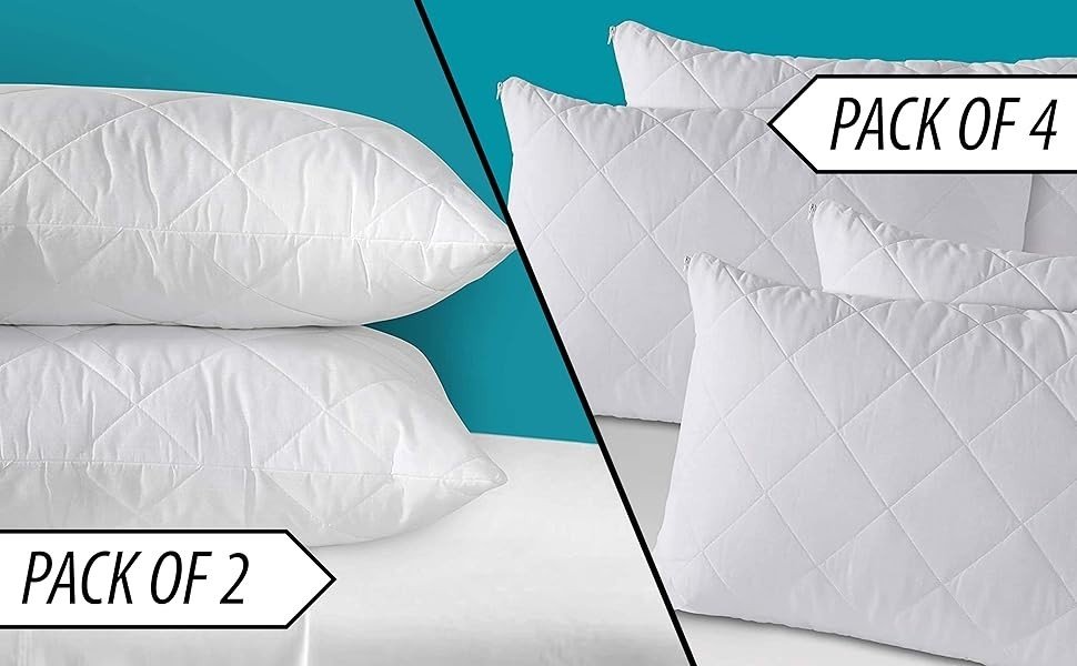 Quilted Pillow Protectors Zipped Anti Dust Mite Pillowcase Covers (Pack of 2, 4)